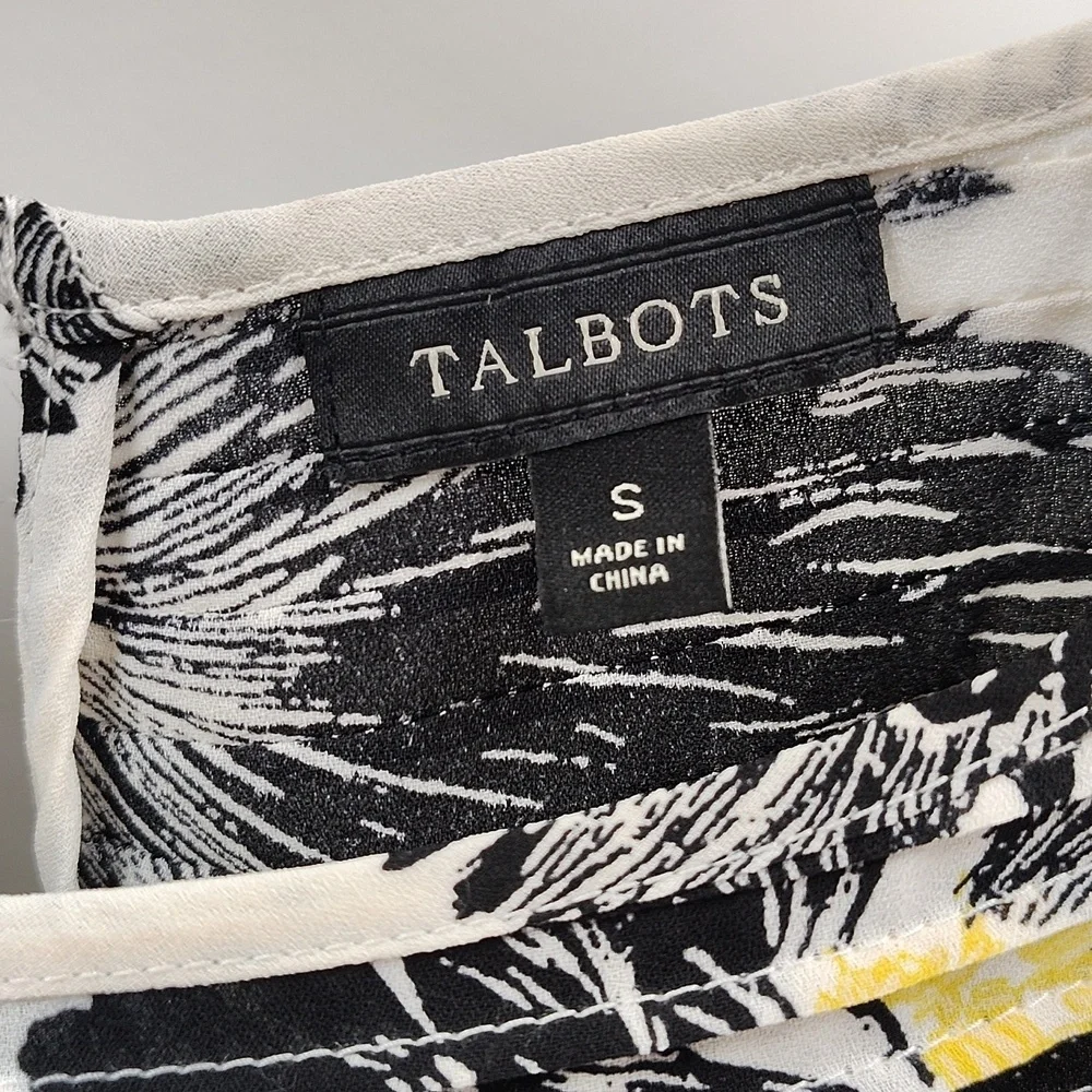 Talbots Blouse Size Small Ivory Cream w Black Yellow Poppy Print - Picture 2 of 4